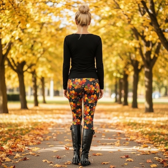 NEW Womens Thanksgiving Turkey Leggings Luxury Soft Fall Yoga Pants Sizes OS/TC - Picture 6 of 11